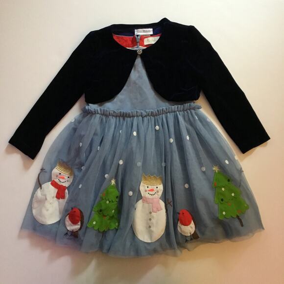 Mini Boden blue velvet snowman dress - Picture 4 of 8